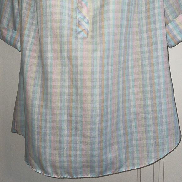 Vtg 70s Miss Personality pastel checked smock blouse - Picture 5 of 7